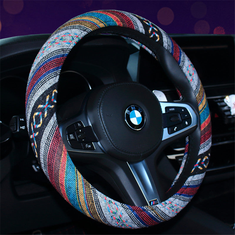 Wholesale Ethnic Style Old Coarse Linen Car Steering Wheel Cover